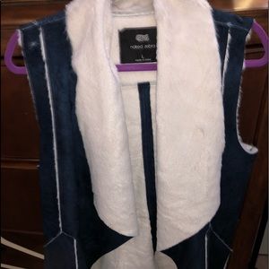 Blue suede and white faux fur vest